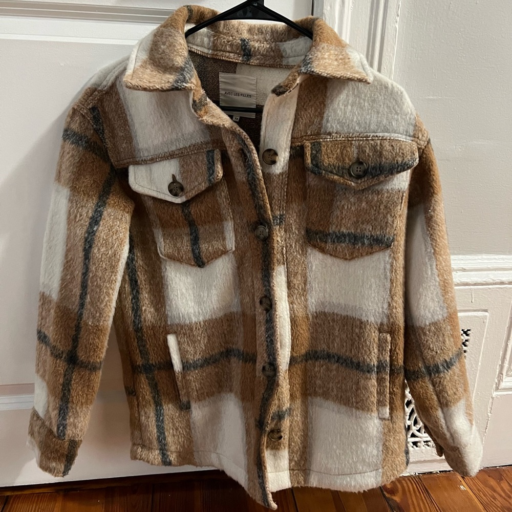 Avec Les Filles Jacket Shacket Plaid Button Coat